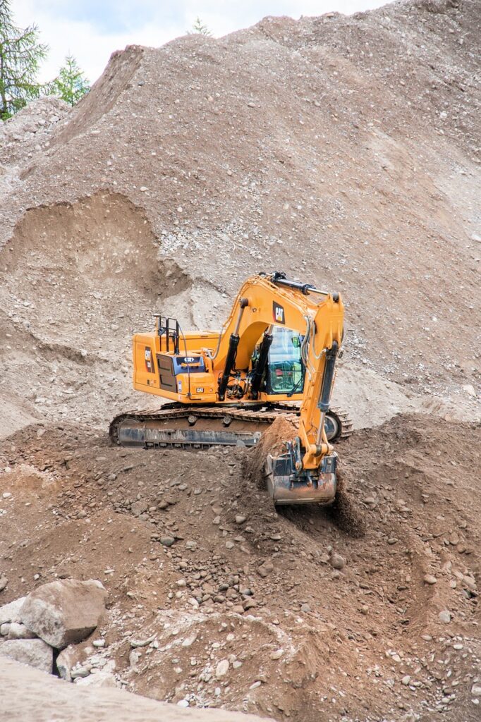 excavators, mountain, nature, debris, earth, work, open pit mining, removal, shovel, backhoe bucket